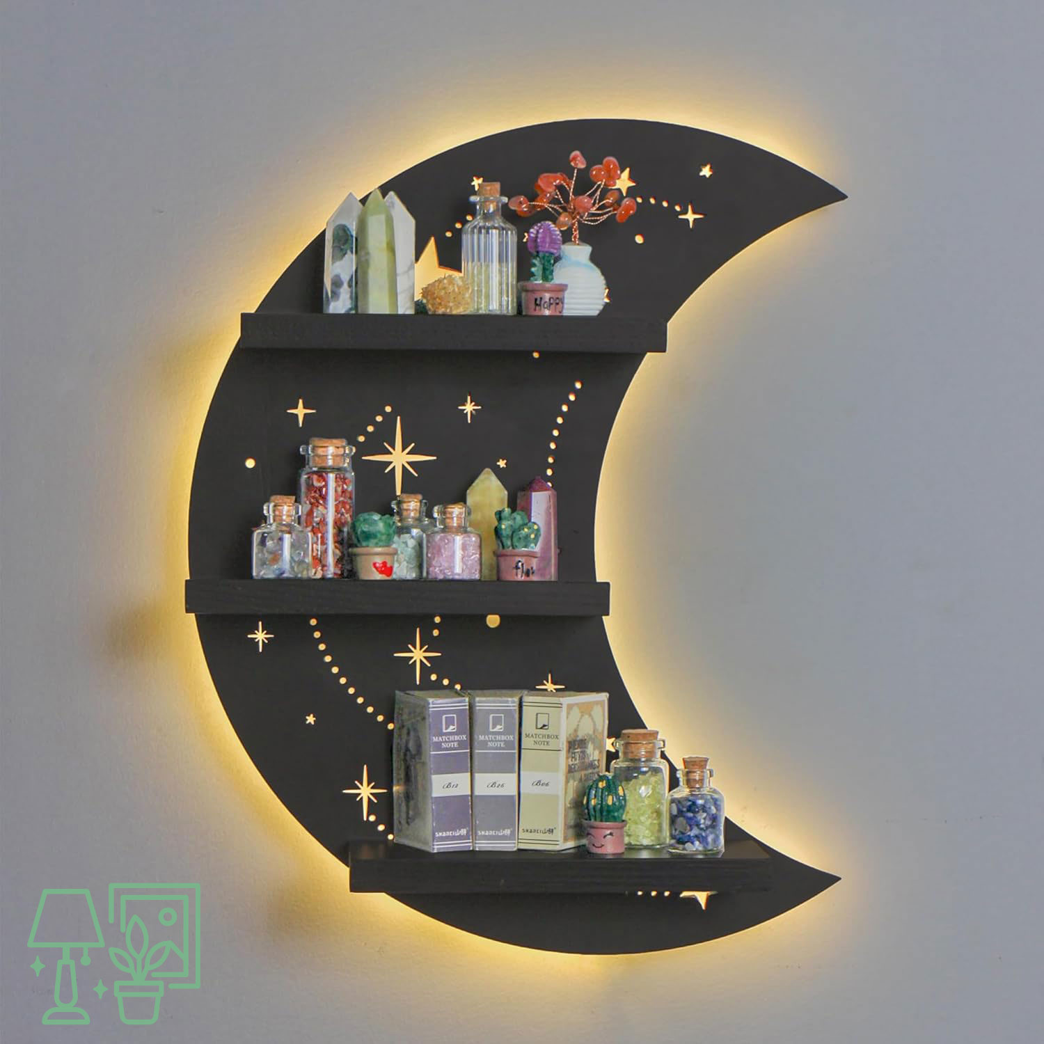 crescent Crescent Moon LED Floating Shelf – Wall Display for Crystals & Trinkets - Image 1